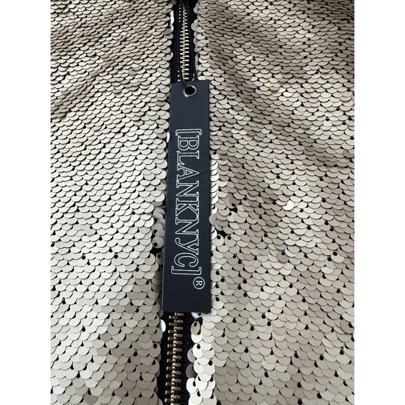 New Blank NYC Bomber Jacket Women's Size XS Gold Full Zip Sequin Holidays Bright - Picture 8 of 14